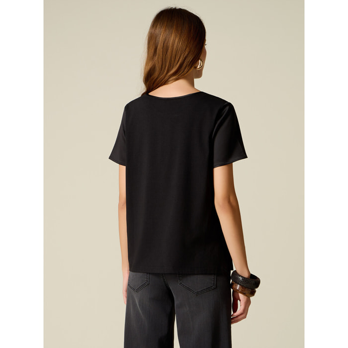 Oltre - T-shirt bimaterica - Nero