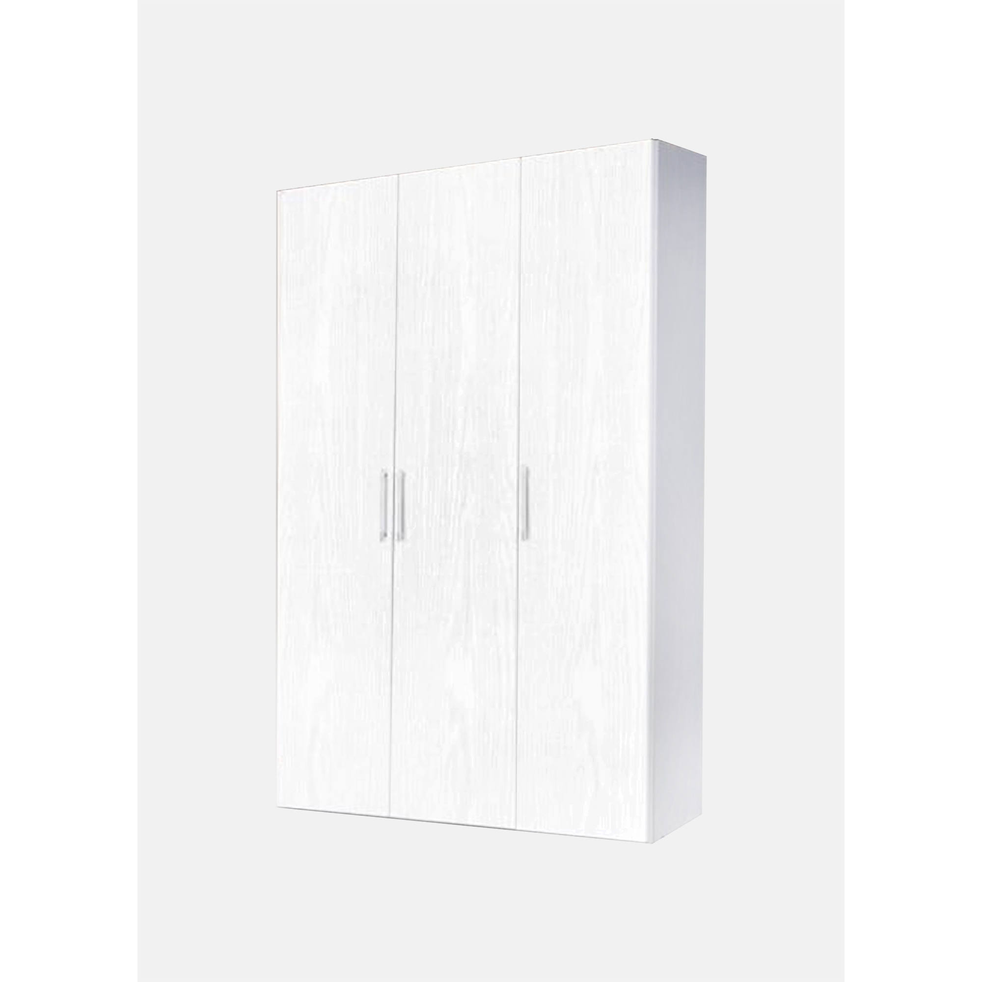 Armadio 3 ante battenti, bianco frassinato , cm 135x247x58, con tubo appendiabiti