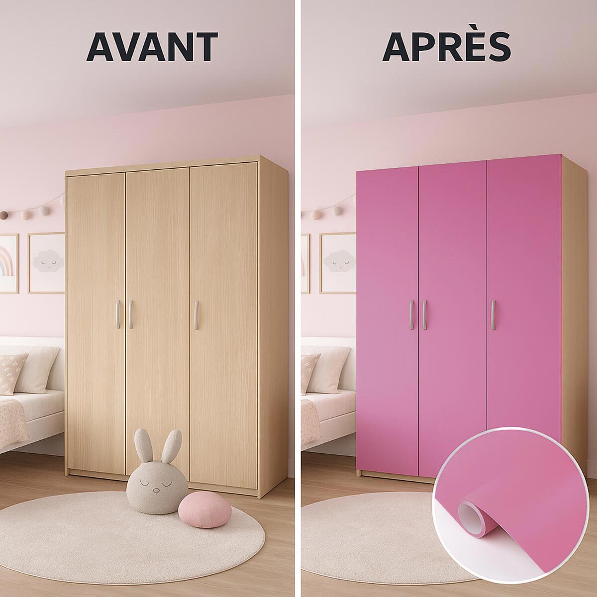 Rouleau adhésif décoratif Vinyle au Mètre - Rose - Sticker Lavable Imperméable Mur Cuisine Meubles