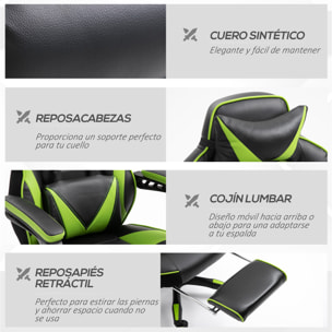 Silla Racing de Escritorio Reclinable Negro y Verde