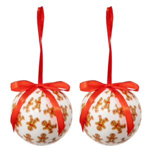 Lot de 2 boules de Noël papier imprimé "Pain d'épice" 60mm