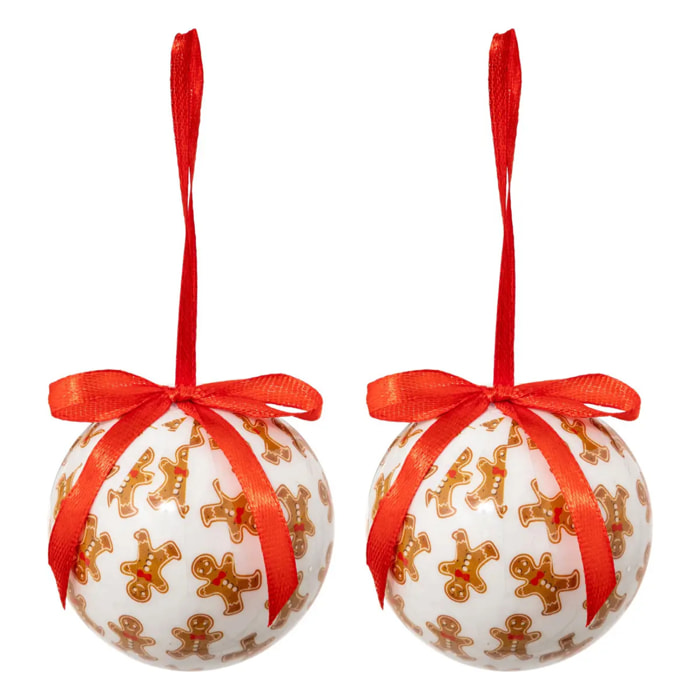 Lot de 2 boules de Noël papier imprimé "Pain d'épice" 60mm