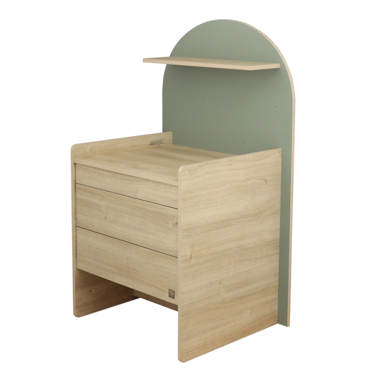 Commode à langer évolutive en bureau - décor bois chêne sépia forme arche