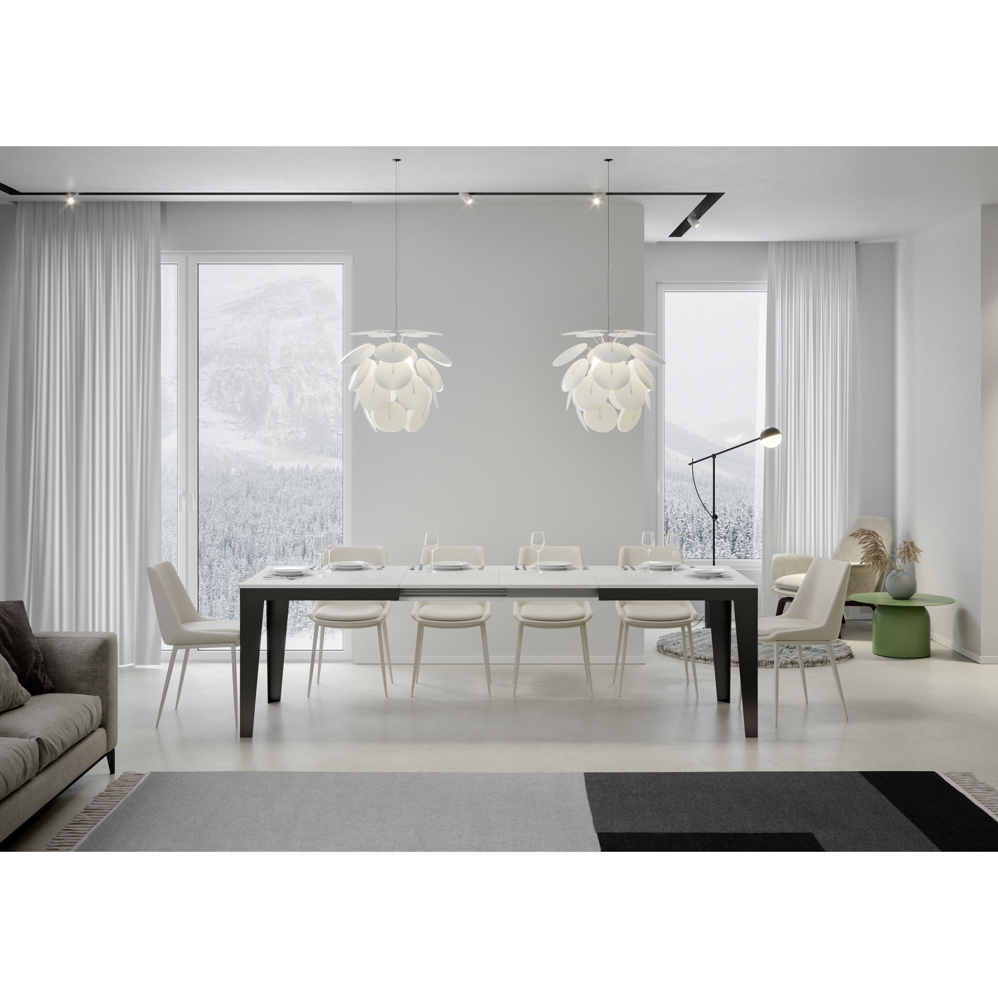 Mesa extensible 90x160/264 cm Flame Evolution Fresno Blanco estructura Antracita