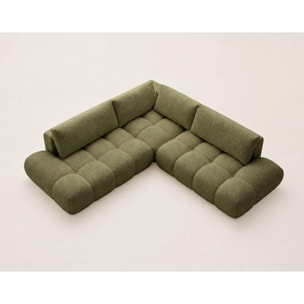Yulin - Canapé d'angle L 5 places convertible avec coffre en tissu bouclette - Vert