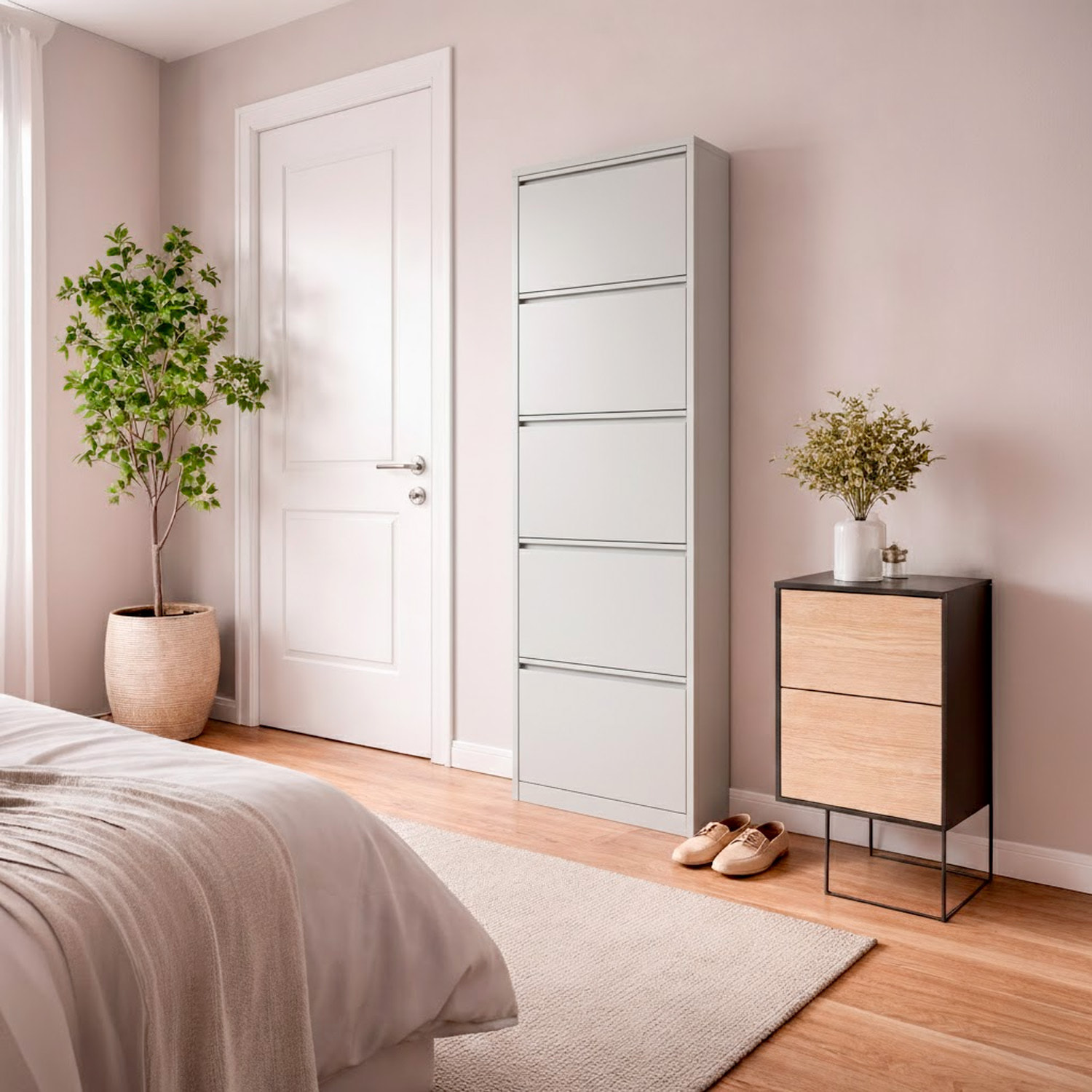 Scarpiera Slim In Metallo 5 Ante A Ribalta Ultra Sottile Salvaspazio Mobile Portascarpe Moderno Ingresso Camera Corridoio 172 x 50 x 15 Cm Grigio
