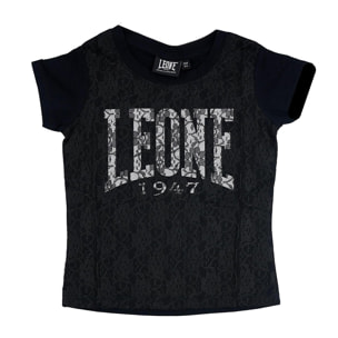 T-shirt Leone bambina con maniche corte e pizzo Pink Girl