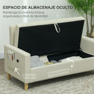 Sofá de 2 Plazas Tapizado en Lino Sintético Sofá de Salón con 2 Almohadas Espacio de Almacenamiento Oculto Bolsillo y Patas de Madera Sofá Pequeño Carga 240 kg 135x72x84 cm Beige