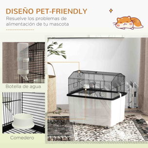 Jaula para Hámster Casa para Animales Pequeños con Fondo Profundo Plataforma Cuenco Bebedero Rampa y Ruedas 57x43x57 cm Negro