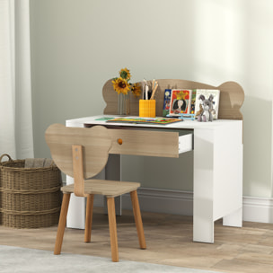 Ensemble bureau et chaise enfant design ourson - grand tiroir - blanc effet bois naturel