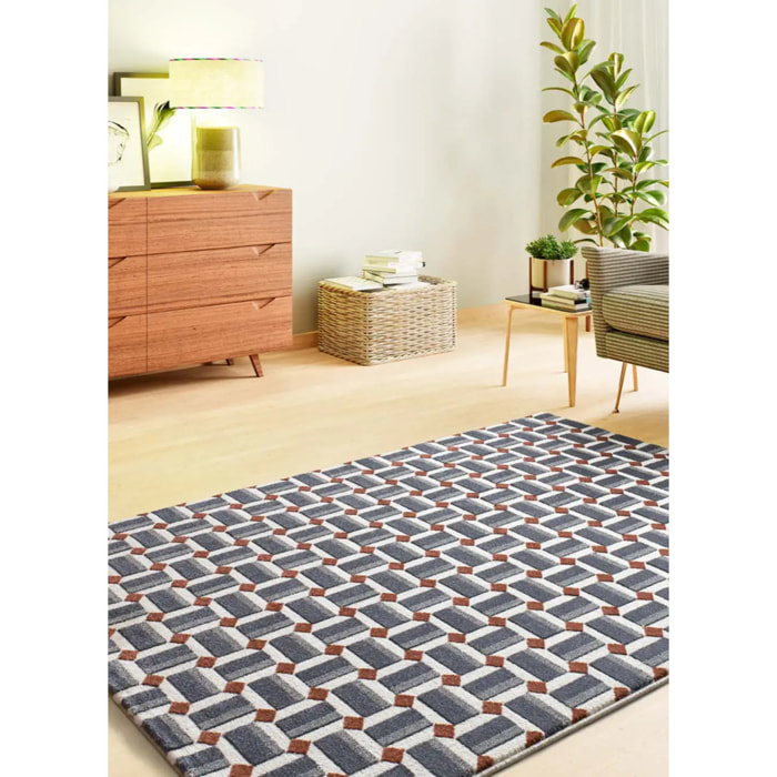 AMARA Alfombra geométrica con relieve azul, varias medidas disponibles.