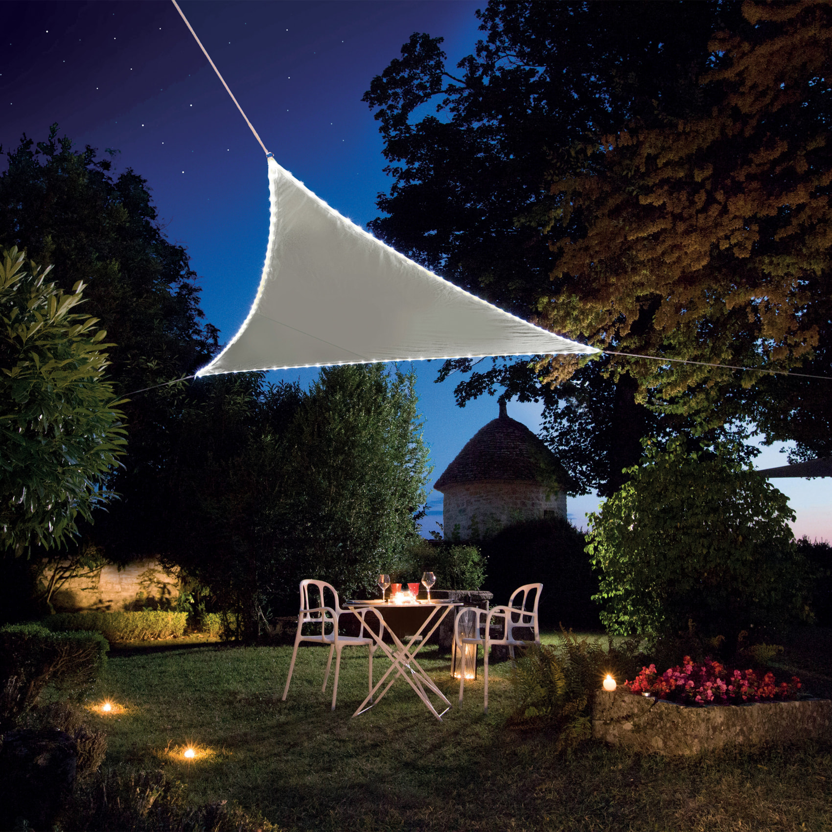 Voile d’ombrage triangulaire avec leds solaires - Taupe