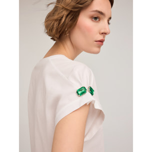 Motivi - T-shirt kimono con pietre sulle maniche - Bianco