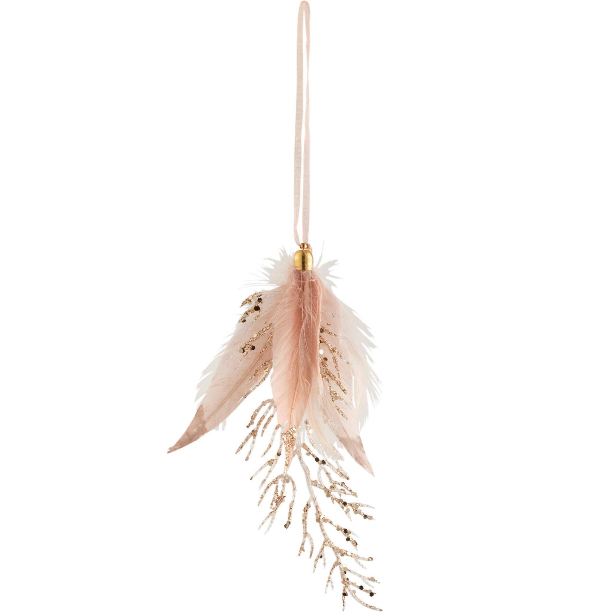 J-Line suspension Plume + Pierre Paillettes  - plumes - vieux rose - 4 pcs