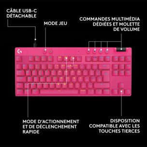 Clavier gamer LOGITECH G Pro X TKL Rapid Magenta