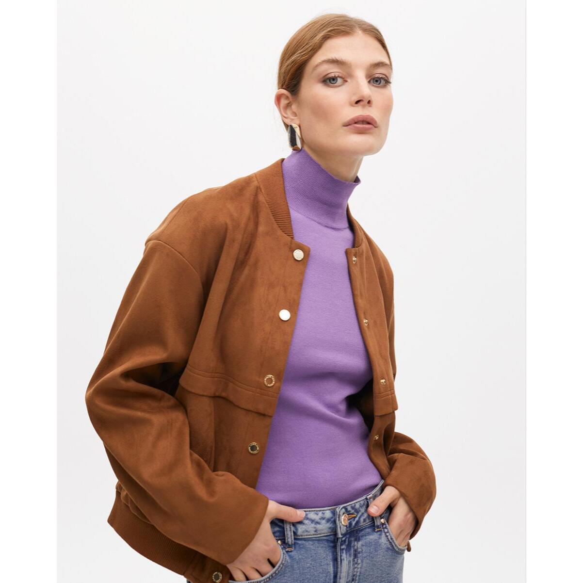 Giacca bomber in camoscio con dettaglio tasche