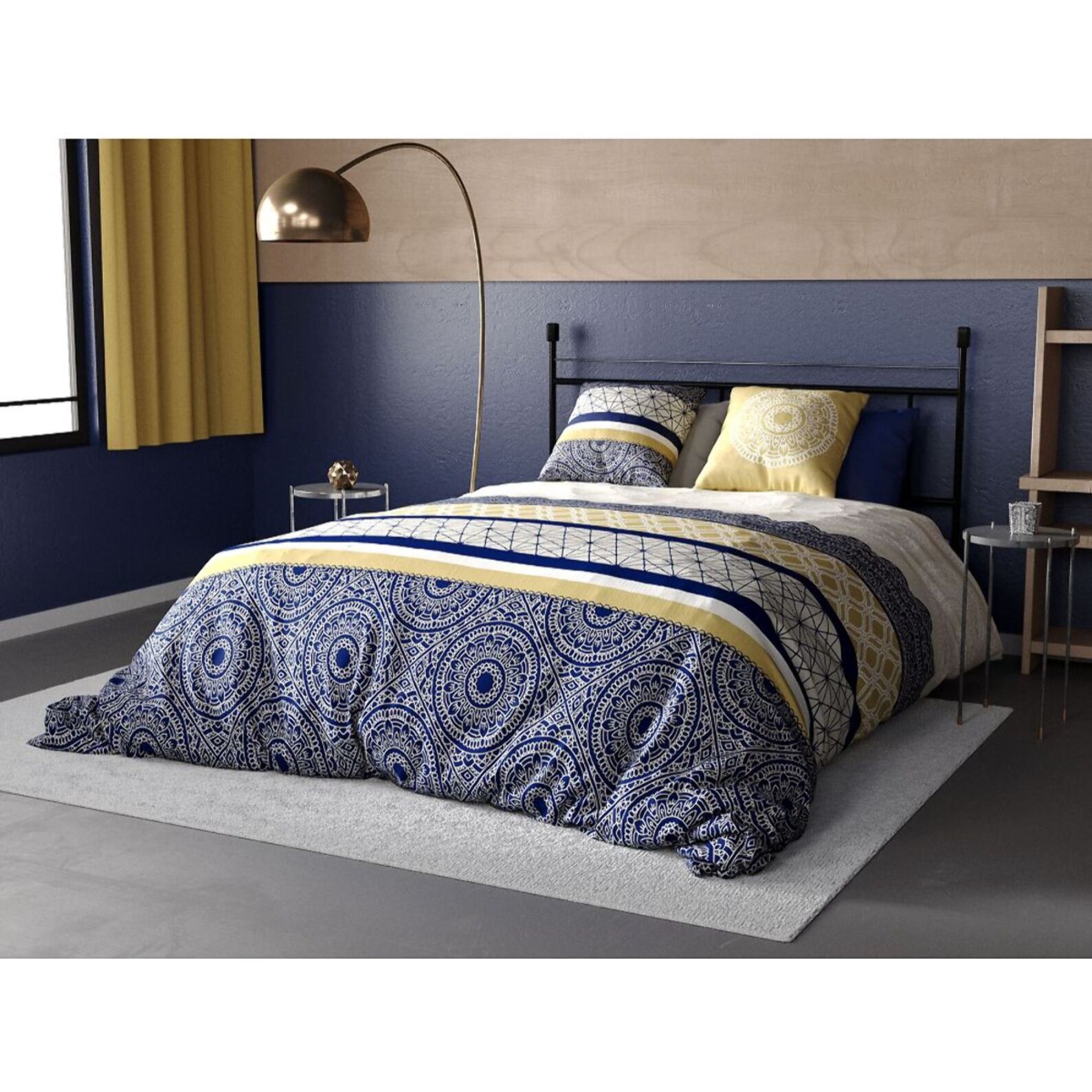 Parure housse de couette coton bleu