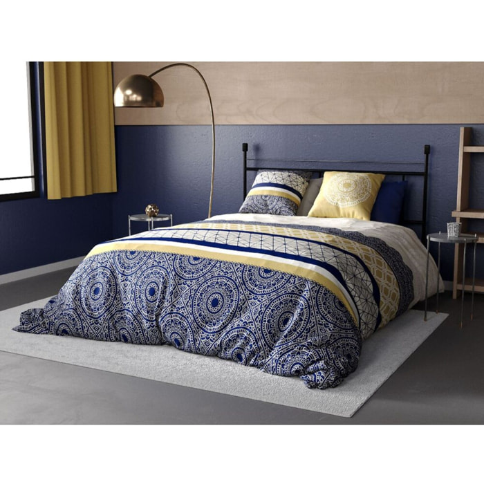 Parure housse de couette coton bleu