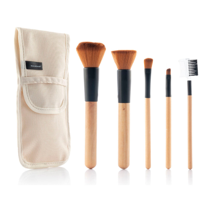 Set de Brochas de Maquillaje de Madera con Funda de Transporte Miset InnovaGoods 5 Unidades