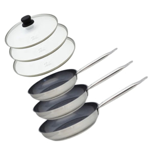 Set de 3 Poêles 24, 28 et 32 cm céramique sans PFAS et 3 couvercles Profi Therm Platinum Elo