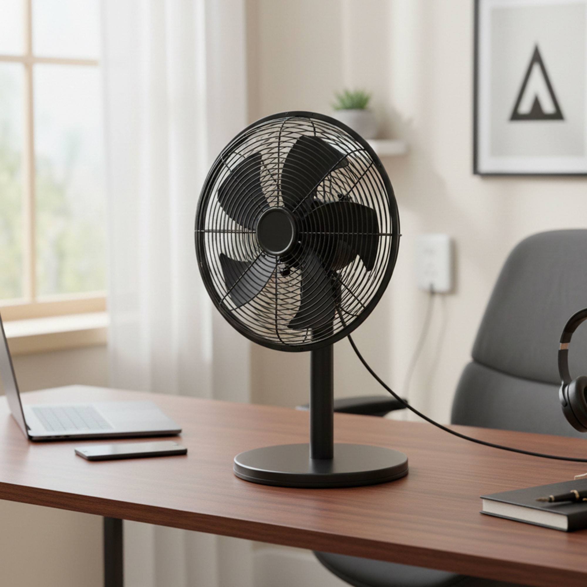 Well Home Ventilador de pie, Ø35cm, 35W, 3 velocidades, oscilación horizontal, 220-240V 50Hz, negro mate