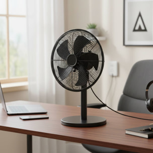 Well Home Ventilador de pie, Ø35cm, 35W, 3 velocidades, oscilación horizontal, 220-240V 50Hz, negro mate