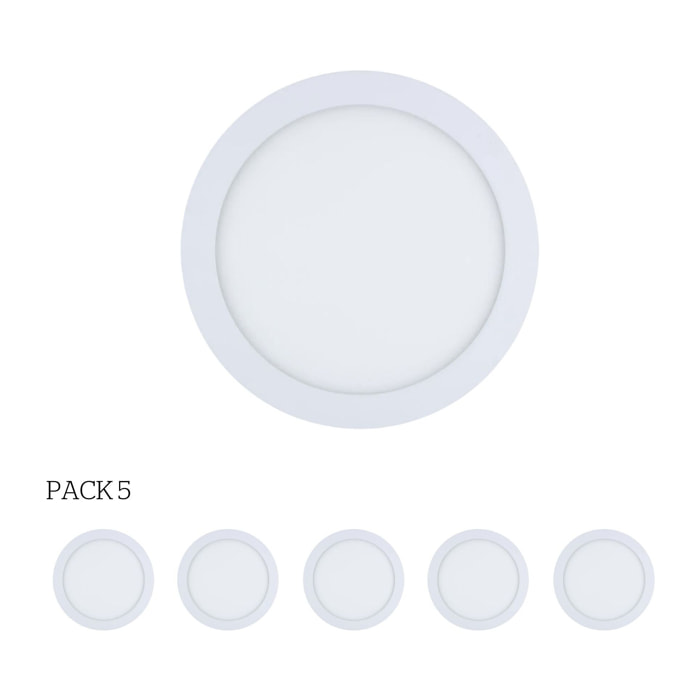 Forlight Easy Circular - 5 Downlights con LED integrado 3000K para iluminar hacia abajo ON/OFF ø30cm Color Blanco