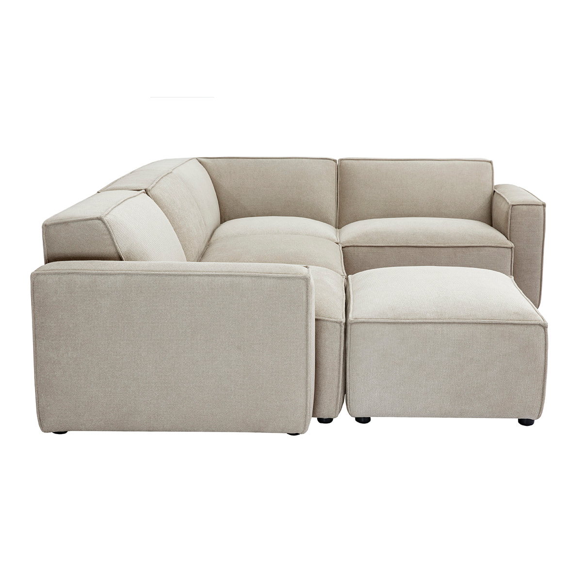 Canapé d'angle modulable 5 places et pouf en tissu effet velours texturé beige SPLIT