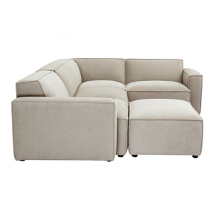 Canapé d'angle modulable 5 places et pouf en tissu effet velours texturé beige SPLIT