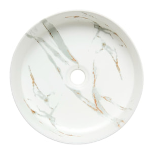 Vasque à poser ronde diamètre 39 cm - effet marbre blanc mat - sans trop-plein - SAT Infinitio
