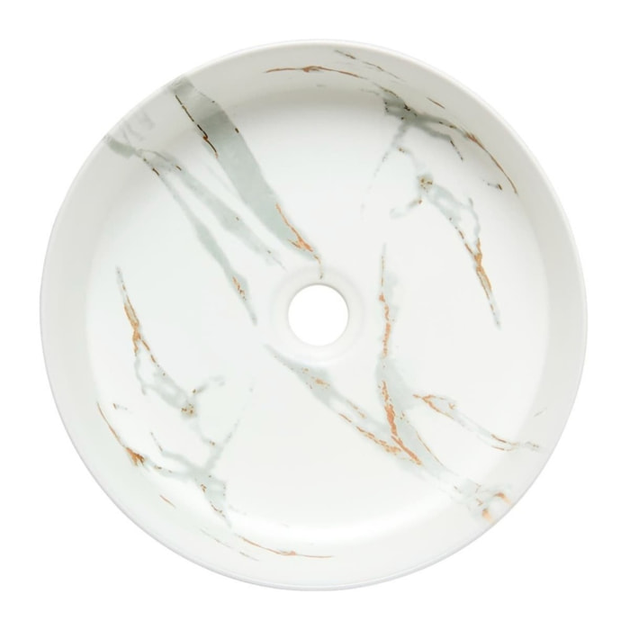 Vasque à poser ronde diamètre 39 cm - effet marbre blanc mat - sans trop-plein - SAT Infinitio
