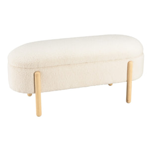 LEOPOLD - Banquette tissu bouclette écru avec rangement et pieds bois