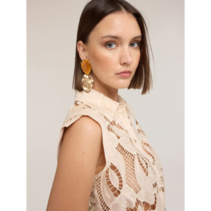 Motivi - Camicia senza maniche in sangallo - Beige