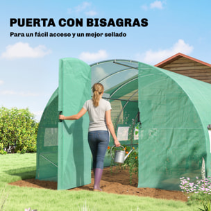 Invernadero de Exterior 6x3x2 m, Invernadero de Túnel con Puerta con Bisagras, Ventanas de Malla, Cubierta PE 140g/m² y Marco de Acero Galvanizado, Anti-UV, Impermeable, para Cultivos, Verde