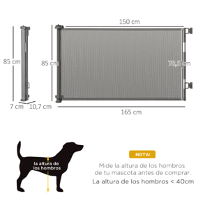 Puerta de Seguridad para Perros y Gatos Extensible 0-150 cm Puerta Retráctil para Mascotas Barrera para Escaleras y Pasillos Aleación de Aluminio 165x10,7x85 cm Gris