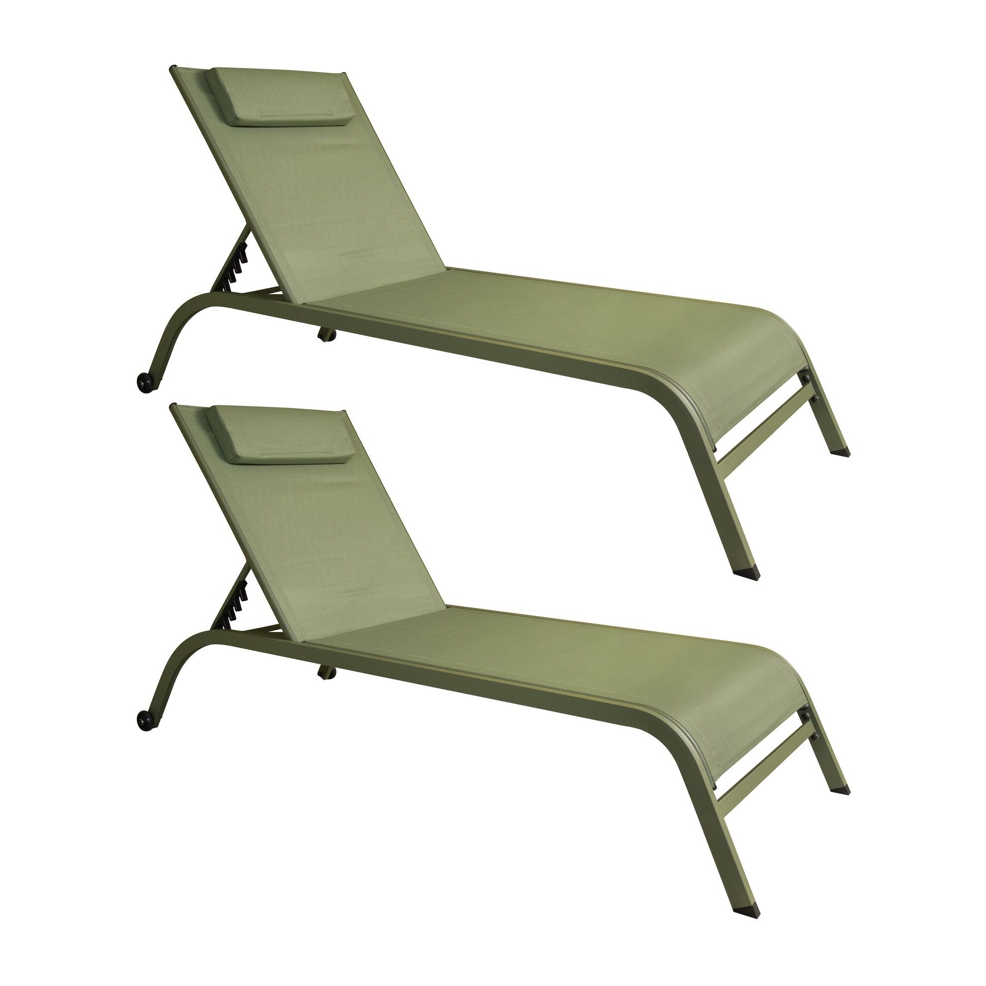 Lot de 2 chaises longues en acier inoxydable vert NAPOLI