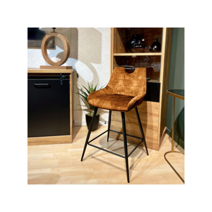Chaise de bar en velours avec poignée et pieds en métal - ROSA 2