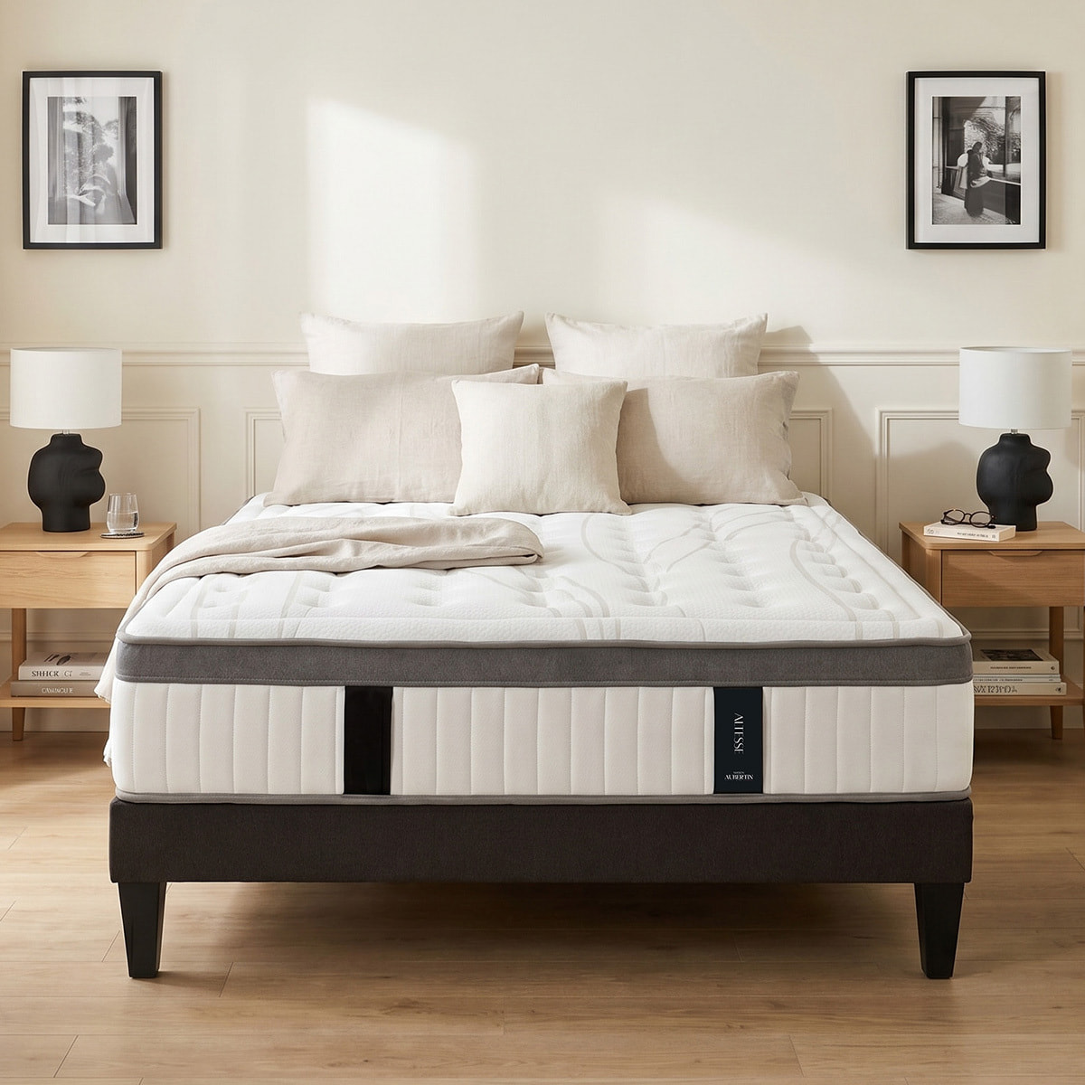 Ensemble Matelas Altesse & Sommier Kit Tissu, Mémoire de Forme & Hyper Soft, 27 cm, Accueil Enveloppant, Soutien Ferme