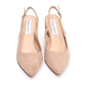 Dècolletè slingback in simil camoscio con tacco comodo quadrato