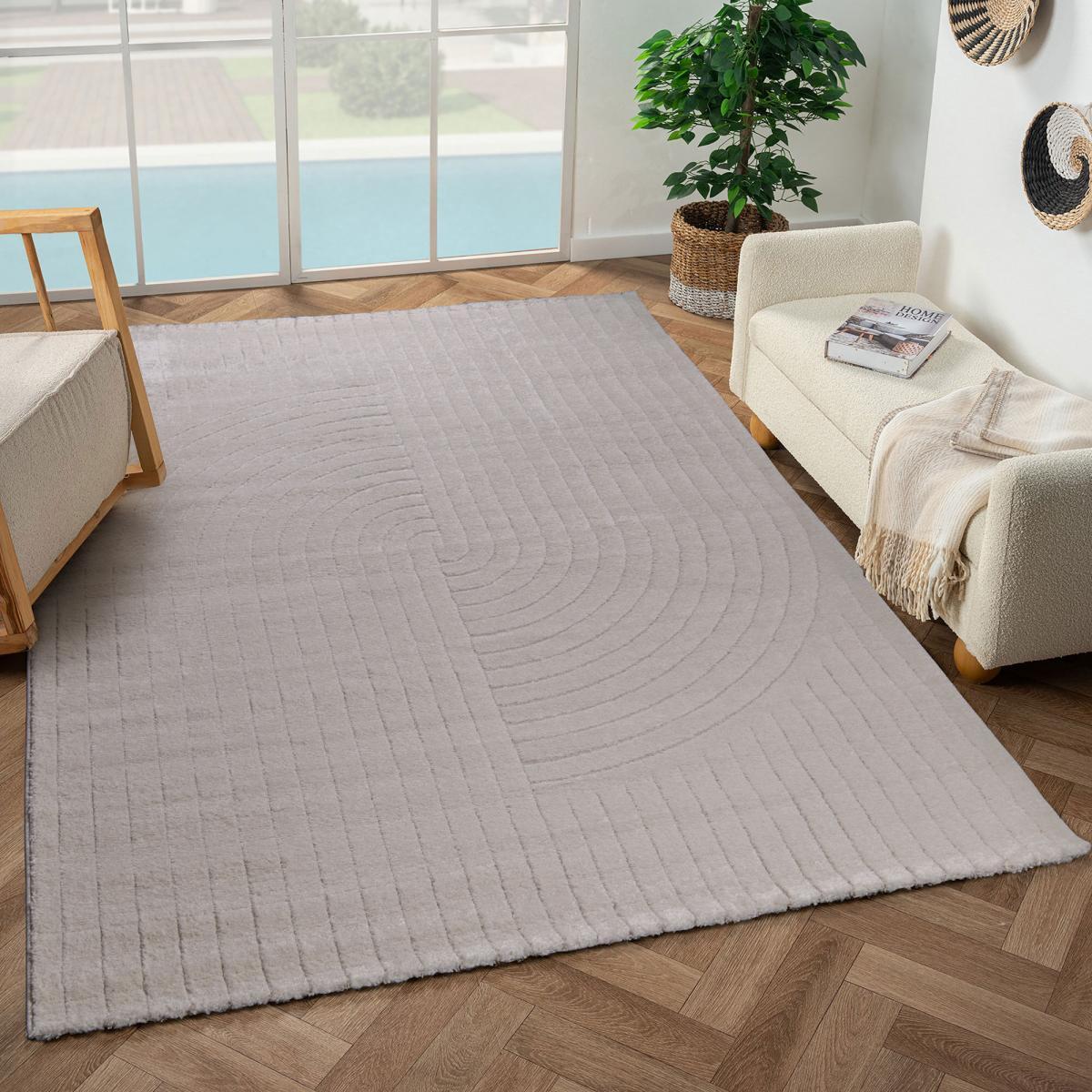 Très grand tapis salon 240x330 CERNAN Crème, tapis ton sur ton moderne