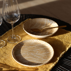 Lot de 6 assiettes creuses 20,5cm en grès à motif jaune SAVANE