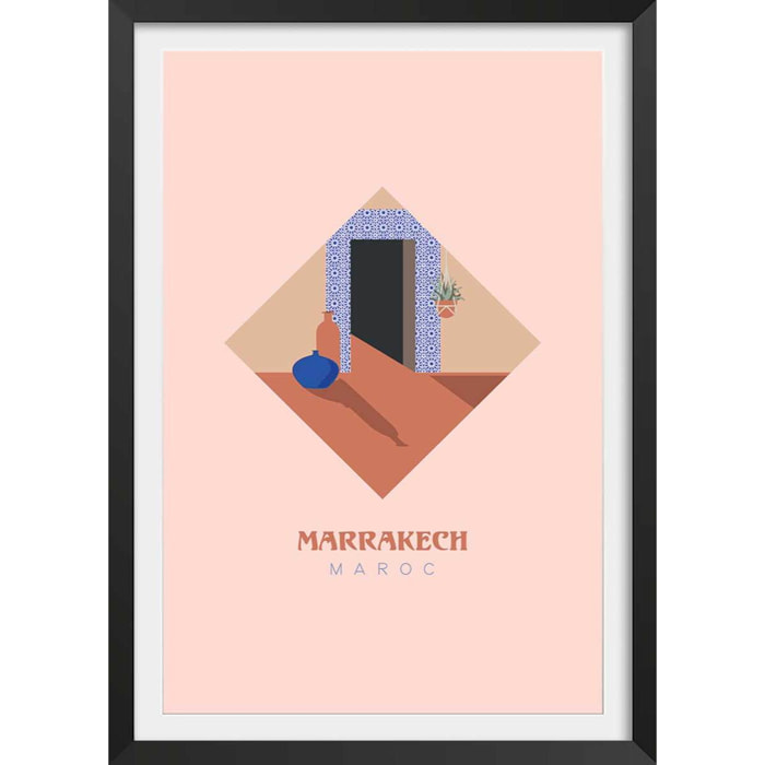 Affiche illustration graphique marrakech maroc Affiche sous cadre noir