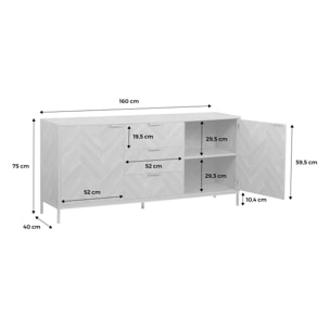 Buffet de rangement. Budapest. deux portes. deux étagères. trois tiroirs. buffet bas. L160 x l 40 x H 75cm