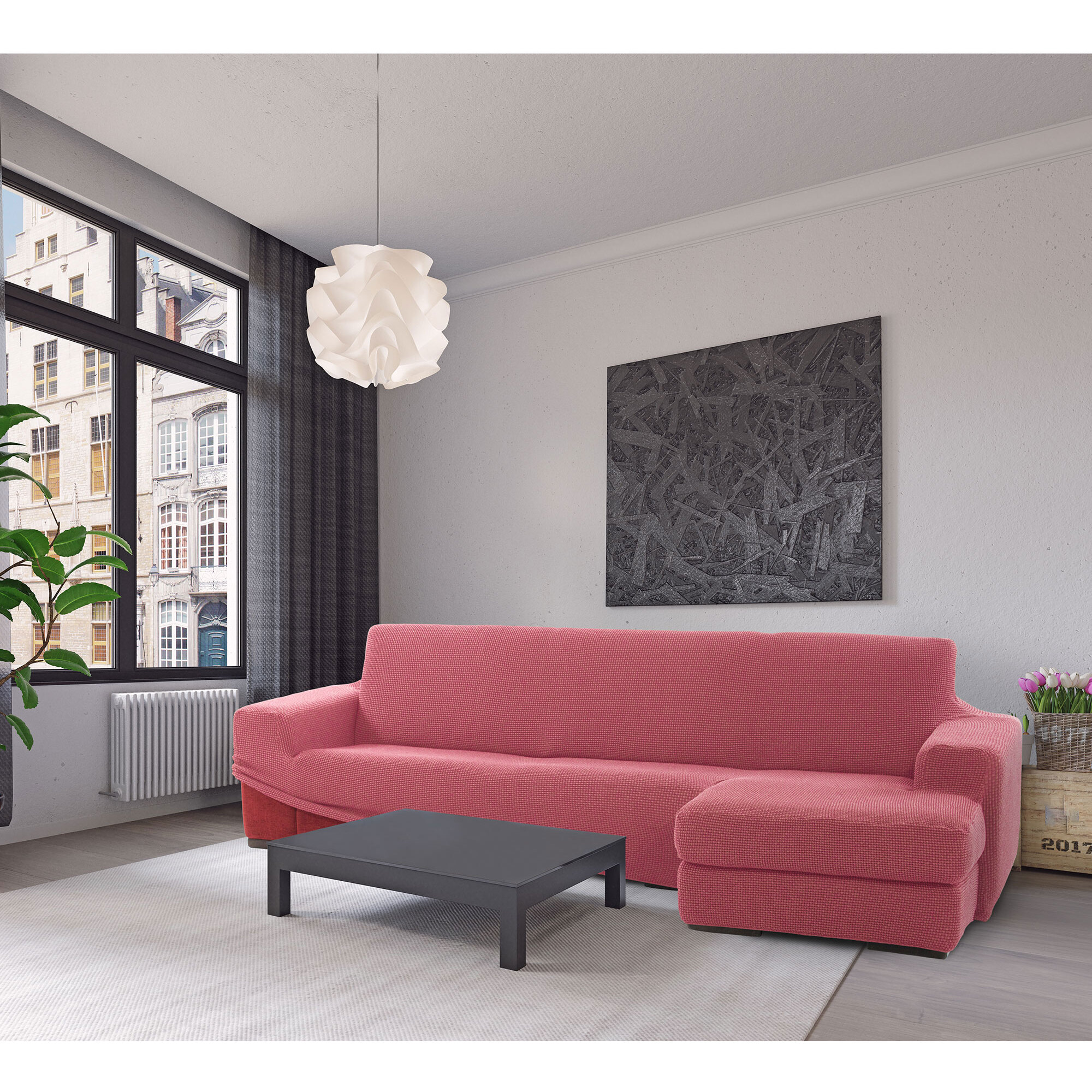 Funda para Chaise Longue derecho (visto de frente) brazo largo SÚPER ELÁSTICA modelo HELENA