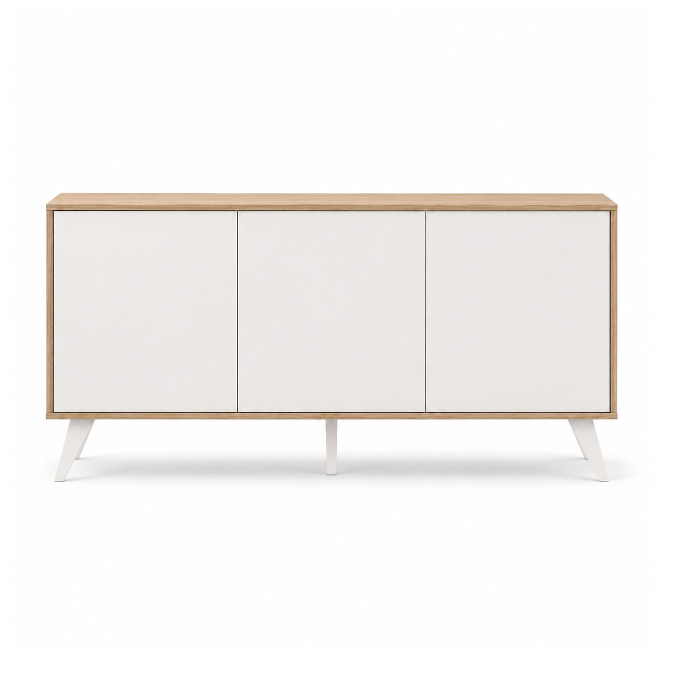 Credenza Moderna Madia 3 Ante Senza Maniglie Design Minimal Con Piedini RialzatiPer Soggiorno Ingresso Corridoio 154 x 72 x 40 Cm Bianco e Rovere