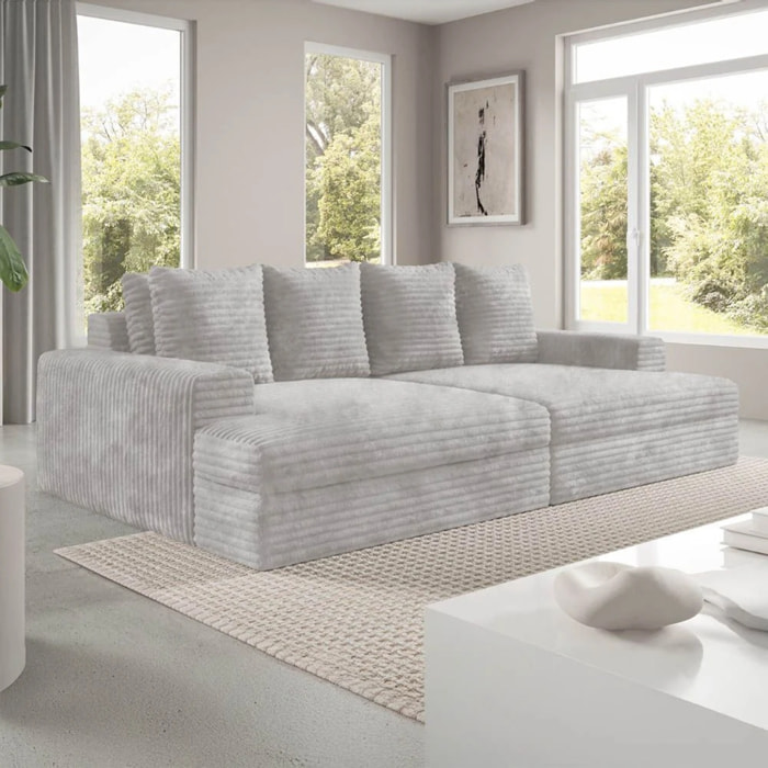 CAMELIA - Canapé 3 places en velours côtelé épais gris clair