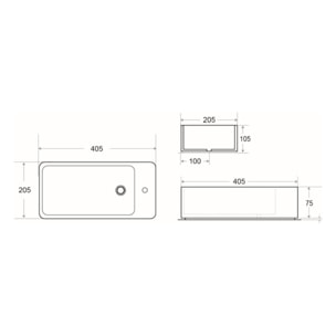 Brevis Lave-mains suspendu avec trou pour robinetterie à gauche, 40,5x20,5x10,5cm, noir (SATBRE4020SLBKM)