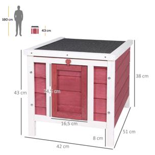 Conejera de Madera Exterior Jaula Caseta para Roedores Mascotas Pequeñas con Techo Asfáltico Abatible y Rampa Antideslizante 42x51x43 cm Rojo