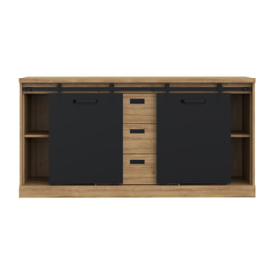 Buffet bas en bois effet chêne & noir L174cm - FACTORY