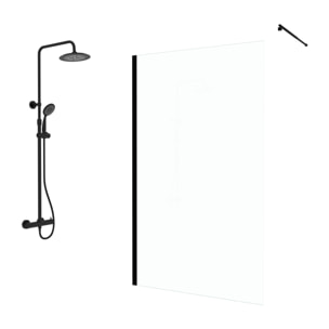 Paroi de Douche 120cm Verre 8mm - Profilé + Bras extensible + Colonne Thermostatique NOIR MAT